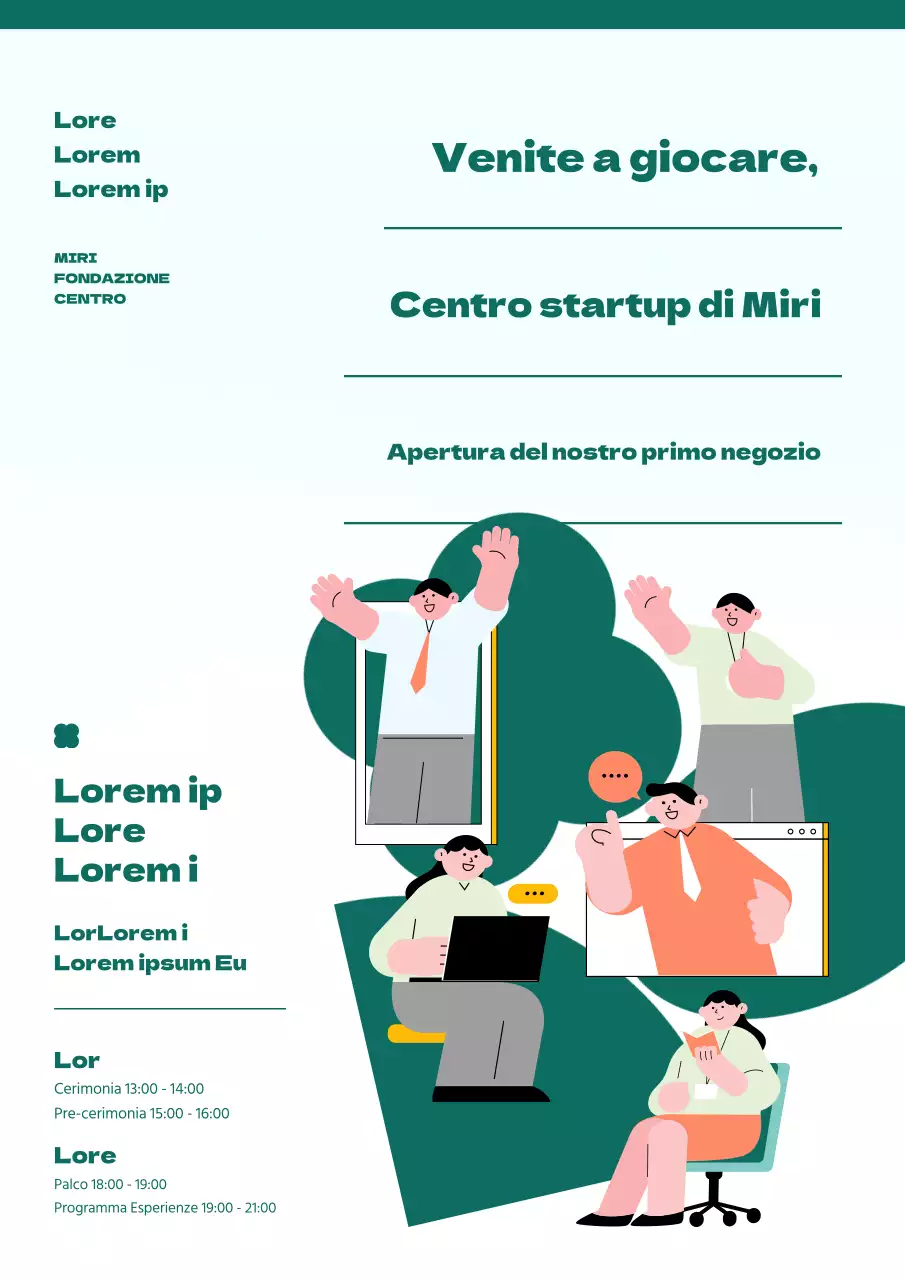 Volantino per l'inaugurazione di un simpatico centro di imprenditoria giovanile green