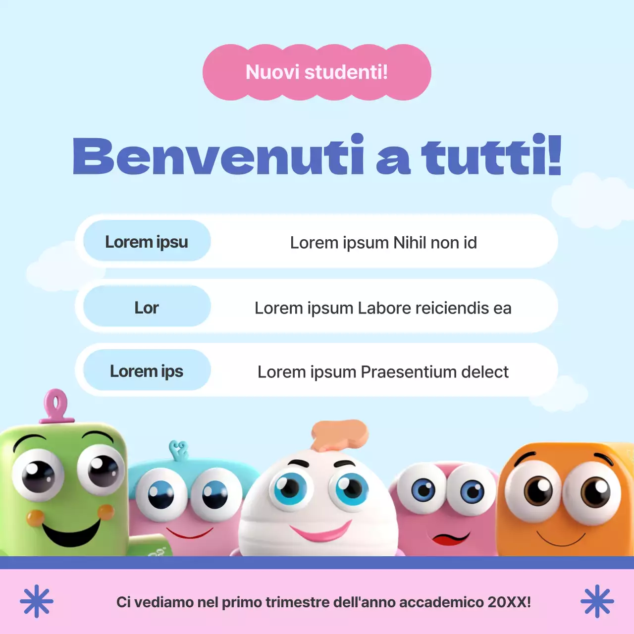 Una semplice combinazione di colori rosa e azzurro per introdurre il reparto.