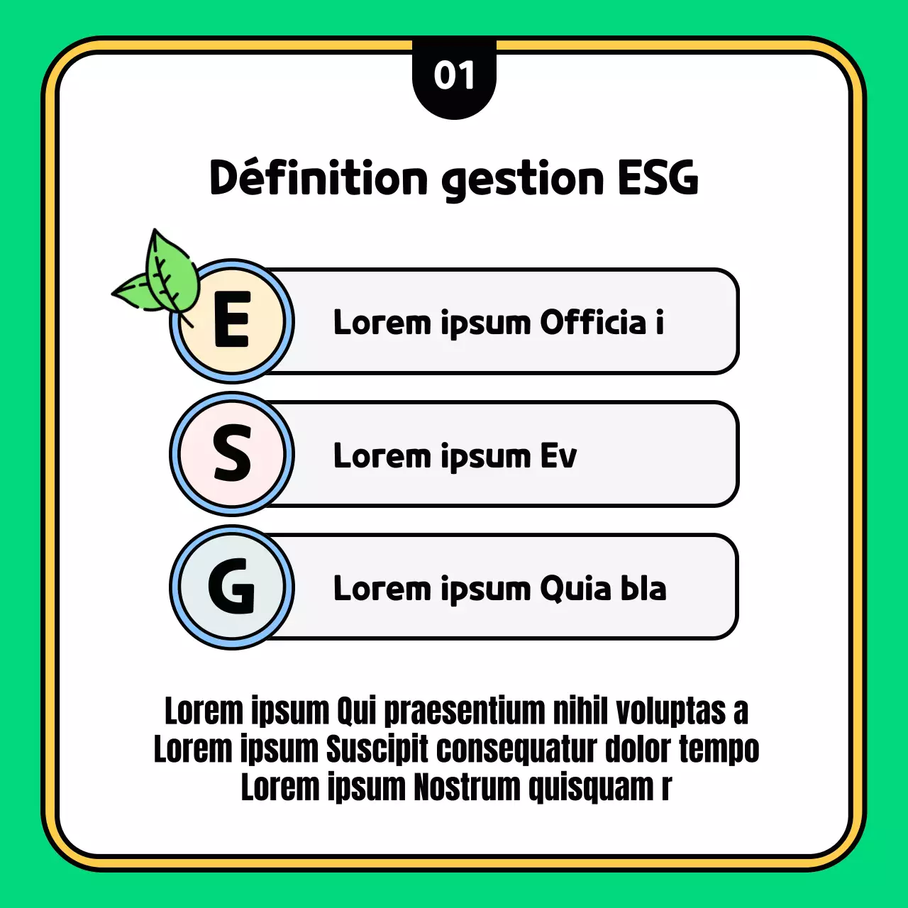 Expliquez votre stratégie ESG verte et jaune kitsch