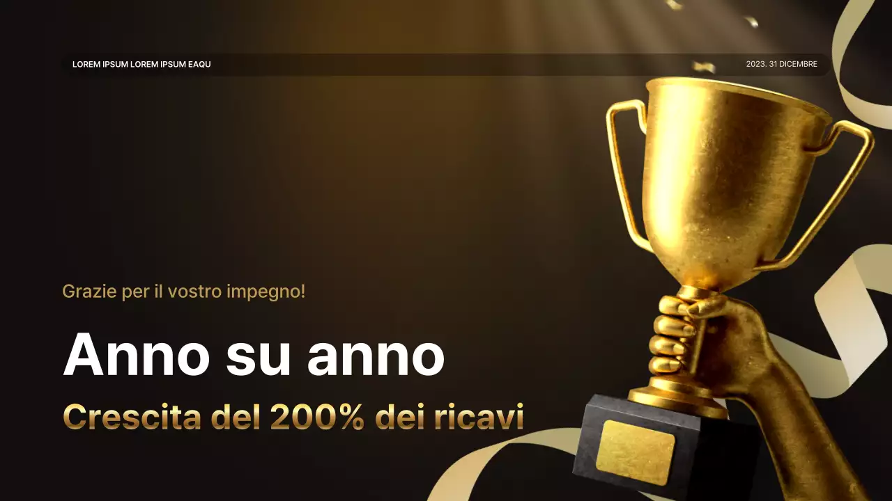 Una lussuosa presentazione delle prestazioni in oro e marrone e un resoconto dell'evento di fine anno