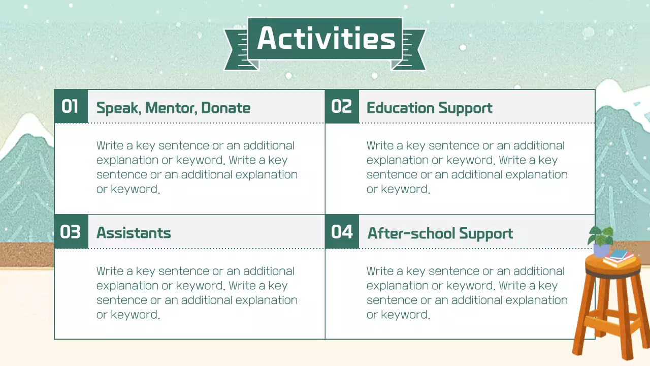 민트색의 아기자기한 겨울 시즌 봉사자 교육 안내 소개서