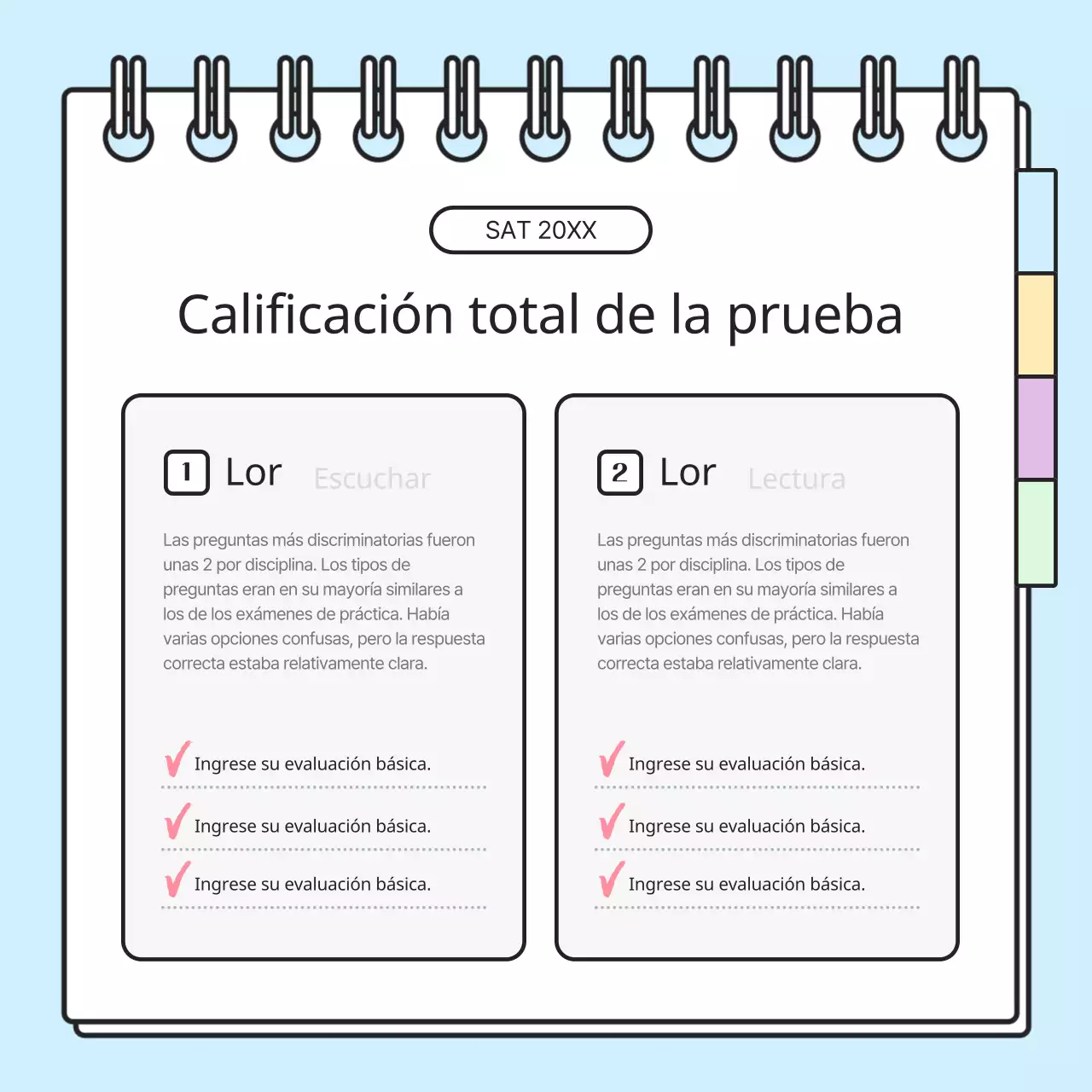 Promover un análisis de tendencias de los exámenes SAT sencillo y con los colores del arco iris para las academias