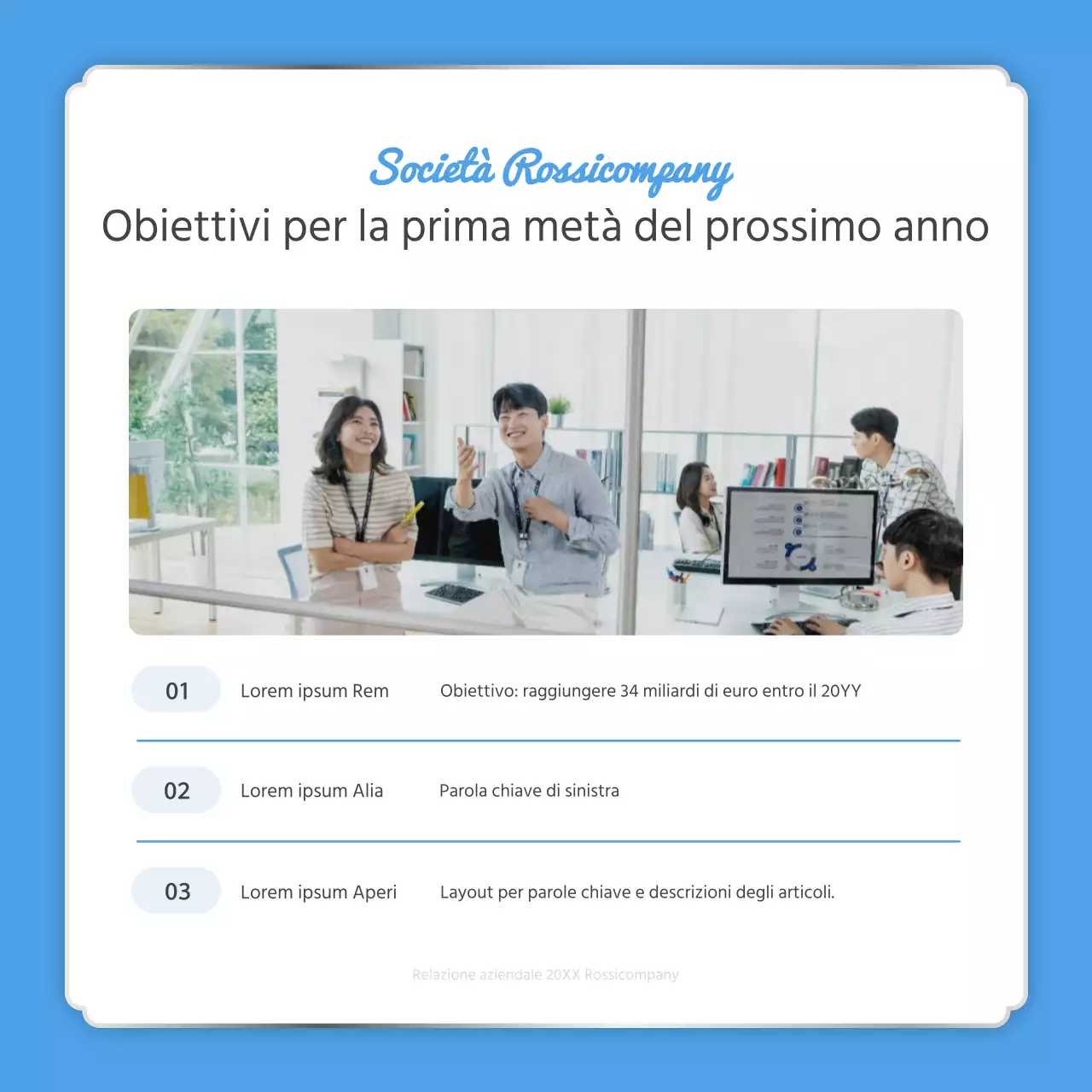 Un semplice post di rendicontazione di fine anno in azzurro e bianco