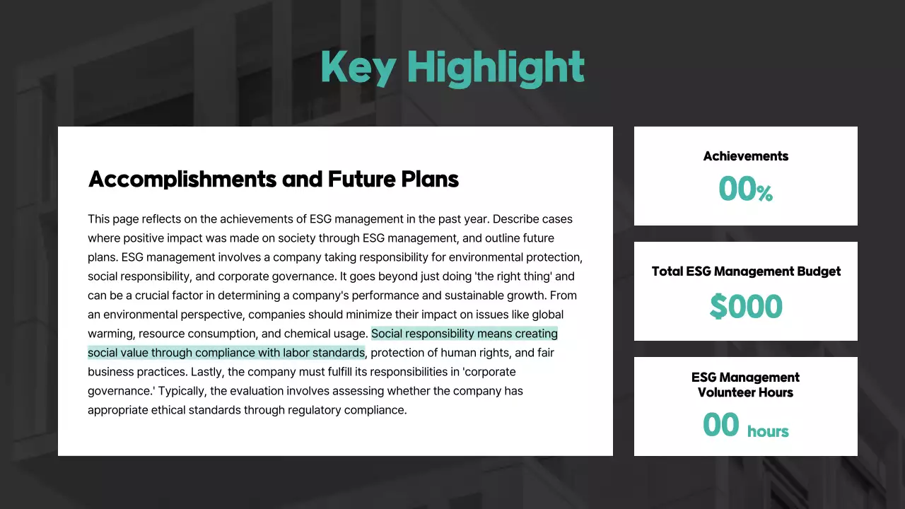 Basic feel with mint accent color ESG reports