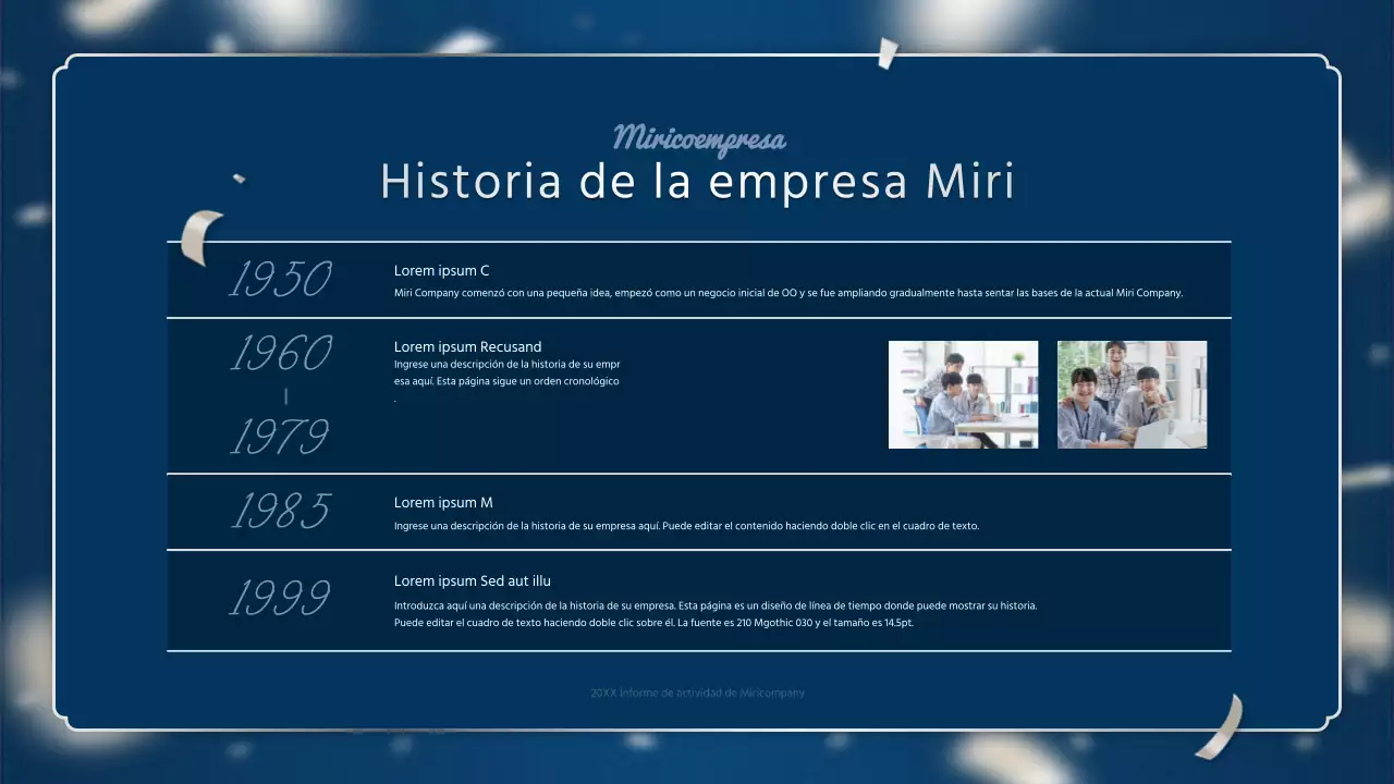Un lujoso informe de resultados de fin de año en azul marino y plata
