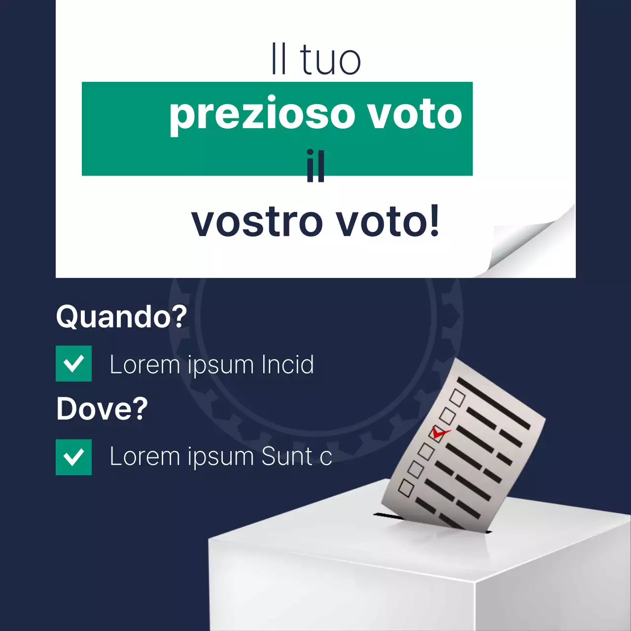 Un semplice libretto di promesse elettorali in blu e bianco.