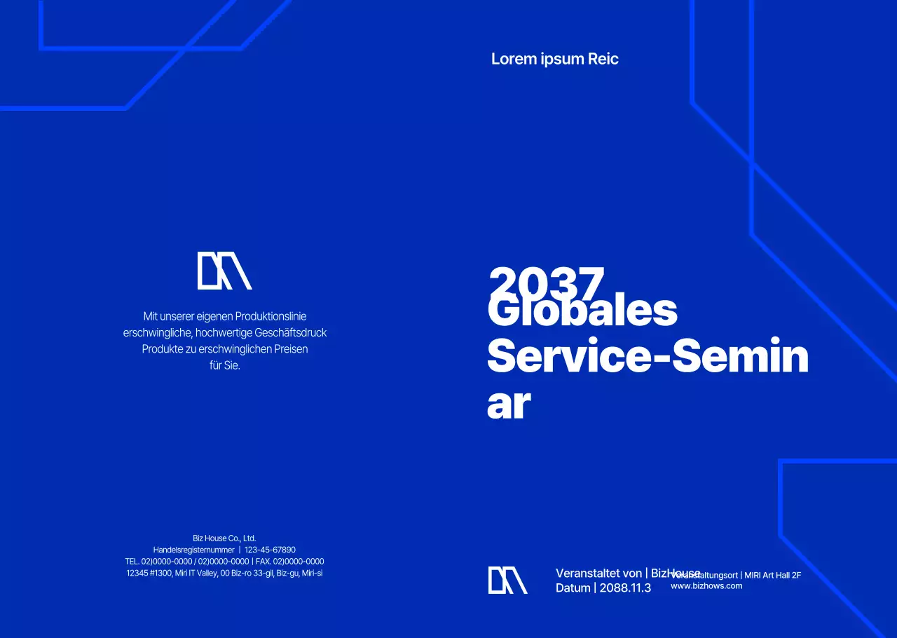 Einführung eines anspruchsvollen Firmenseminars in blauen Farbtönen
