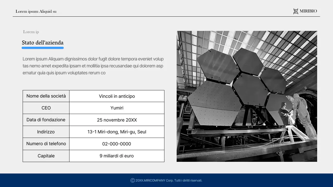 Profilo di un'azienda sanitaria e farmaceutica moderna in blu e azzurro