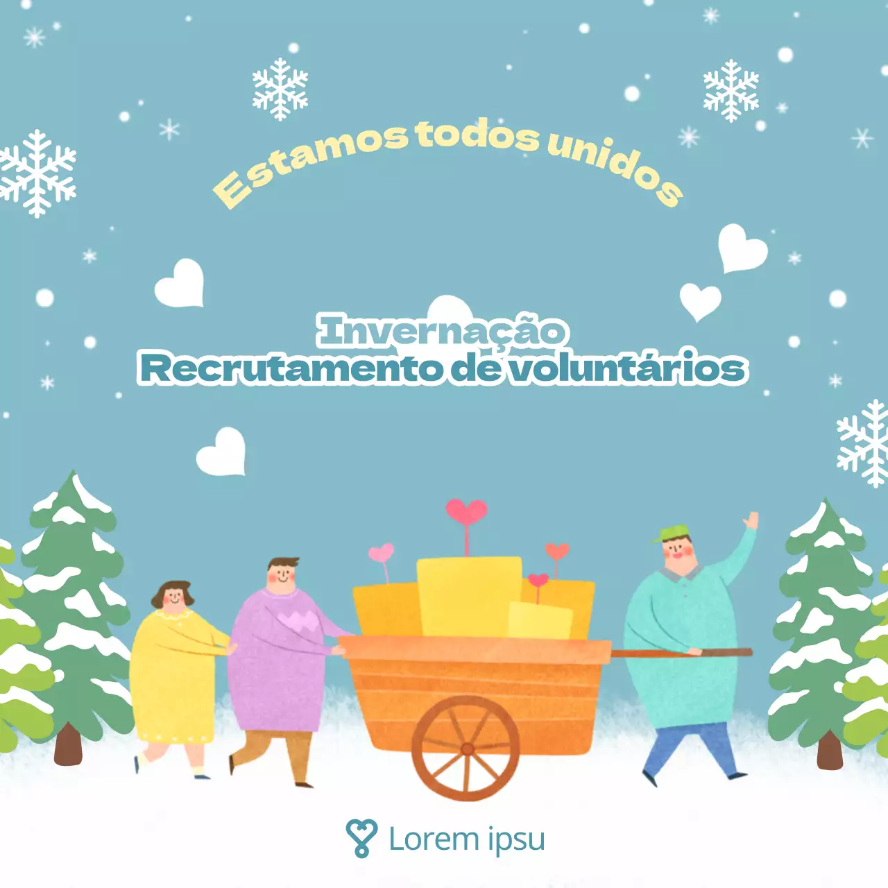Promova o seu recrutamento de voluntários para o inverno com amarelo e azul claro.