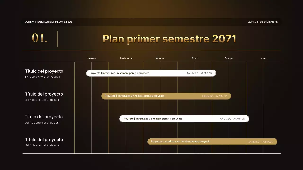 Una lujosa presentación de resultados en dorado y marrón y un informe del evento de fin de año