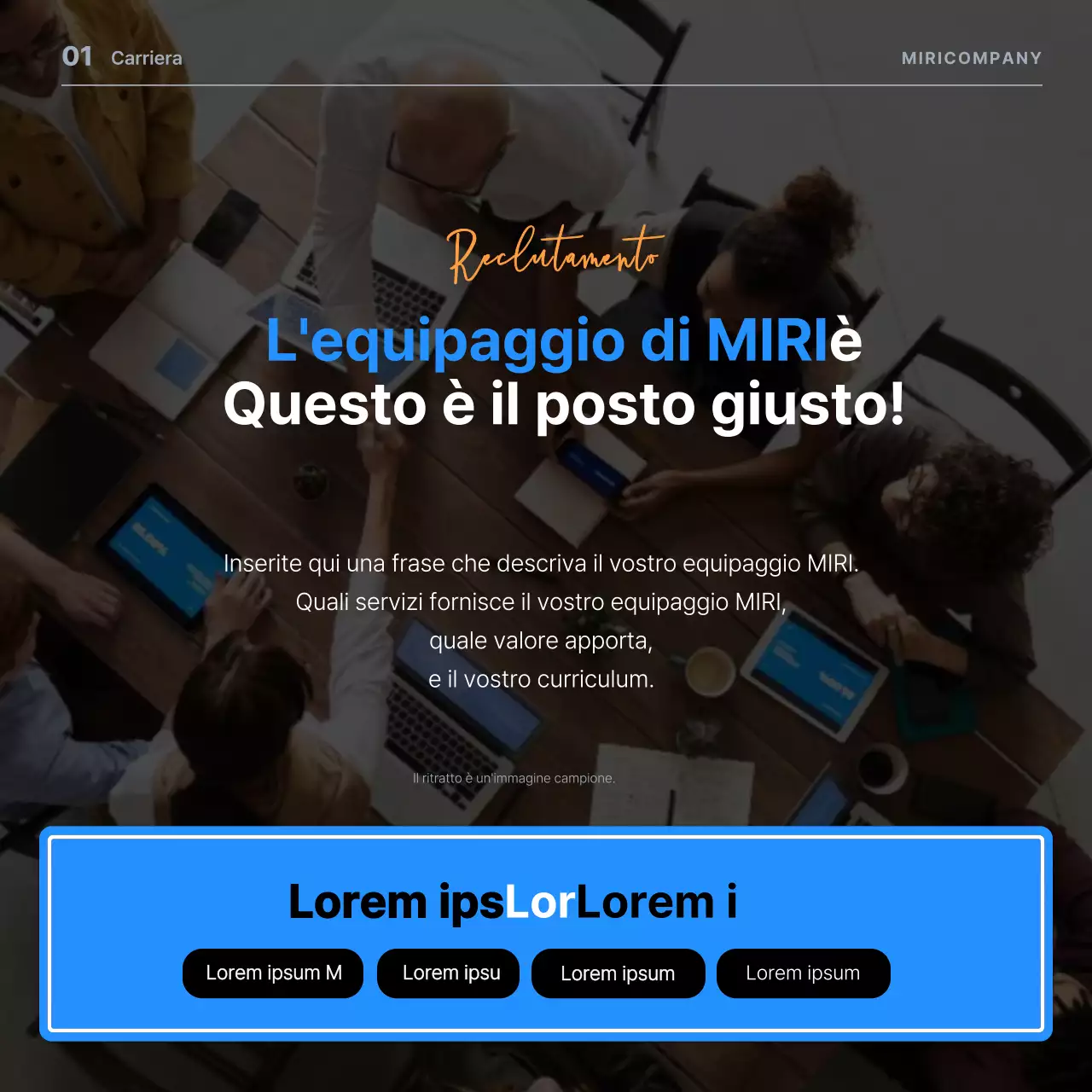 Annunci di lavoro minimalisti in blu e arancione per promuovere le opportunità di carriera
