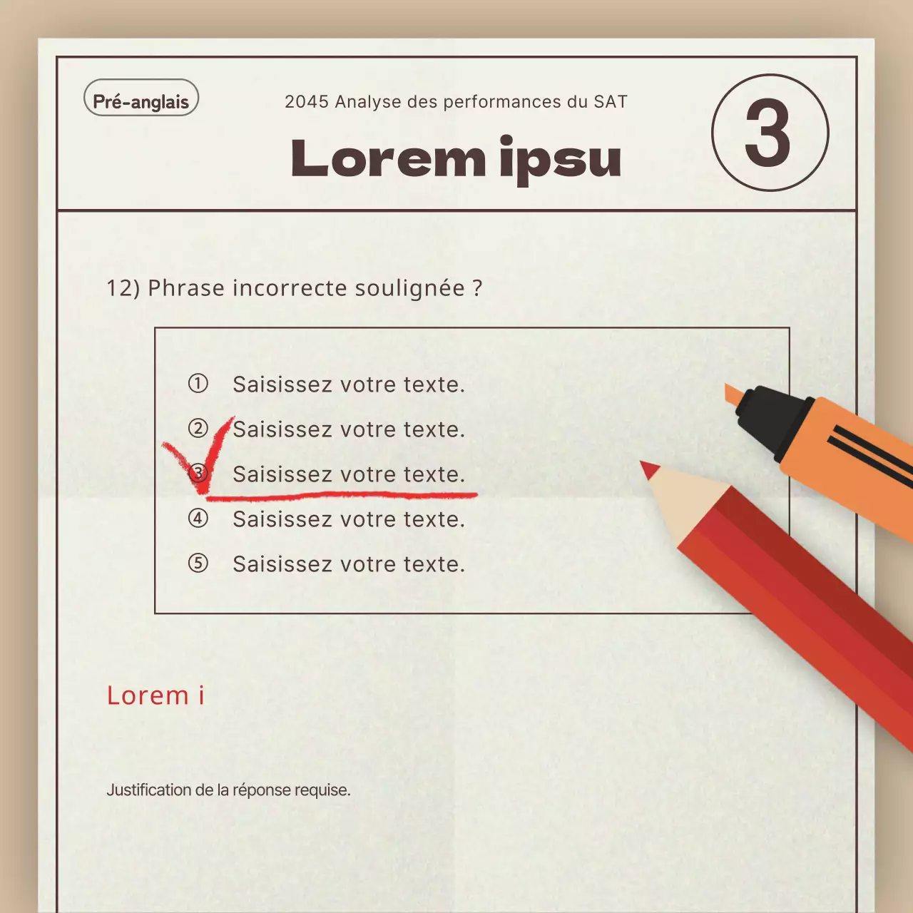 Un simple rapport beige et rouge d'analyse des tendances des examens SAT pour les académies