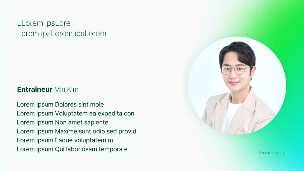 Une présentation simple du portfolio de l'instructeur en vert et bleu clair