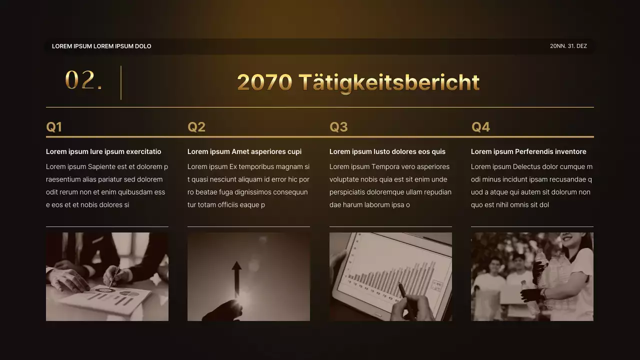 Eine luxuriöse Leistungspräsentation in Gold und Braun und ein Veranstaltungsbericht zum Jahresende