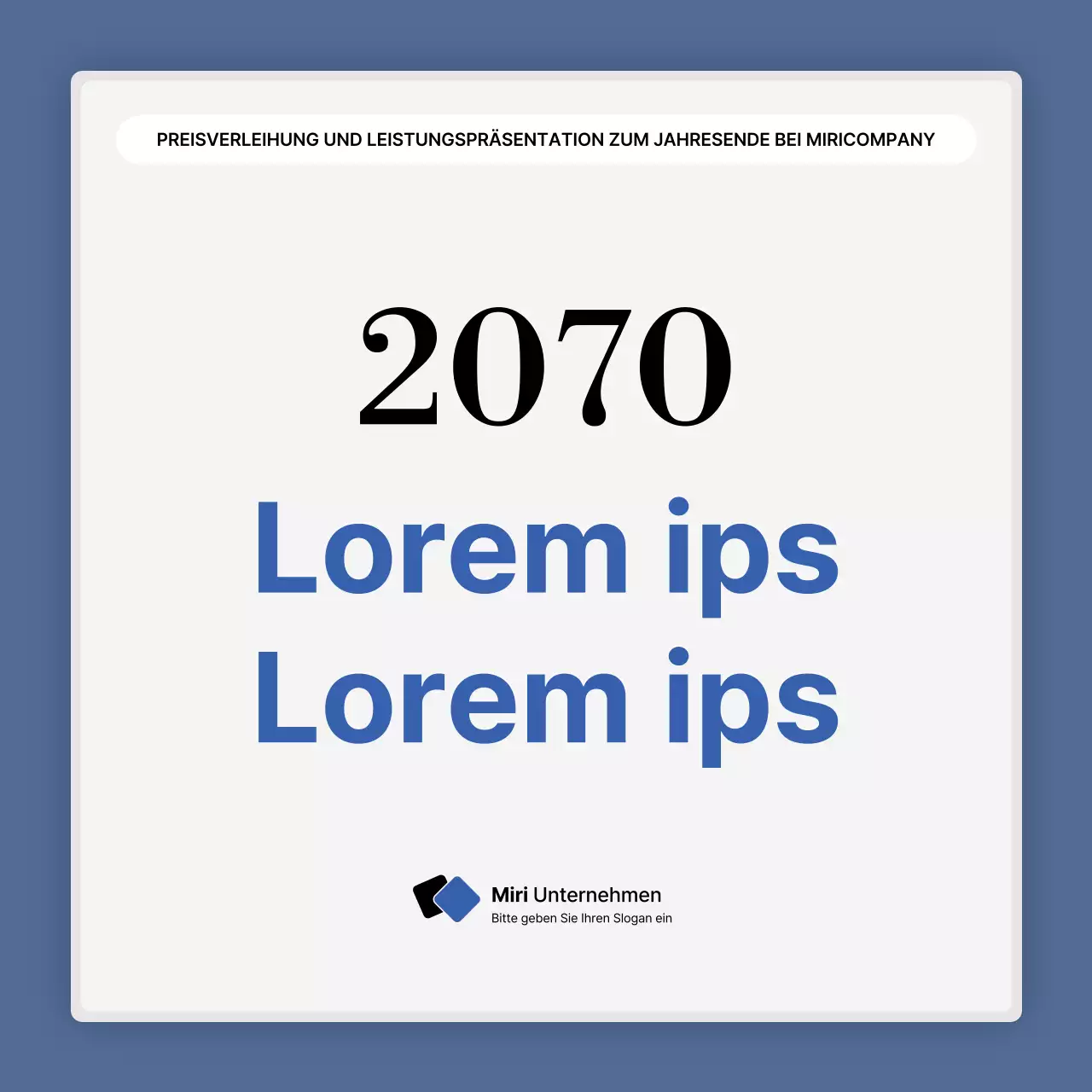 Eine einfache blau-weiße Leistungspräsentation und ein Veranstaltungsbericht zum Jahresende