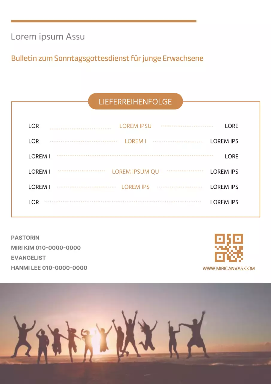 Moderner Bulletin-Guide für den Sonntagsgottesdienst mit weißem Hintergrund