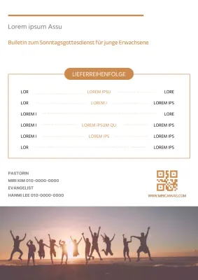 Moderner Bulletin-Guide für den Sonntagsgottesdienst mit weißem Hintergrund