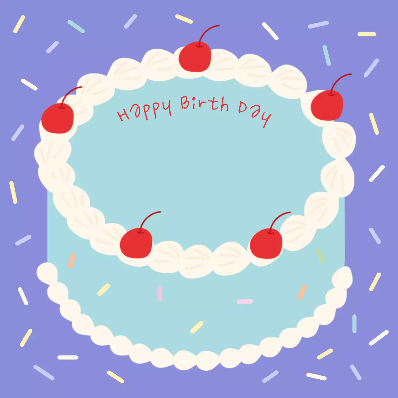 라벤더색과 빨간색의 아기자기한 생일 축하 메세지 메모지