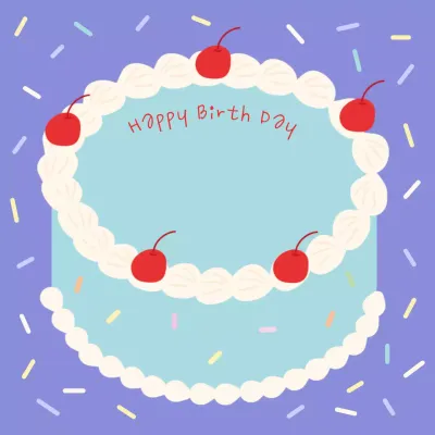 라벤더색과 빨간색의 아기자기한 생일 축하 메세지 메모지