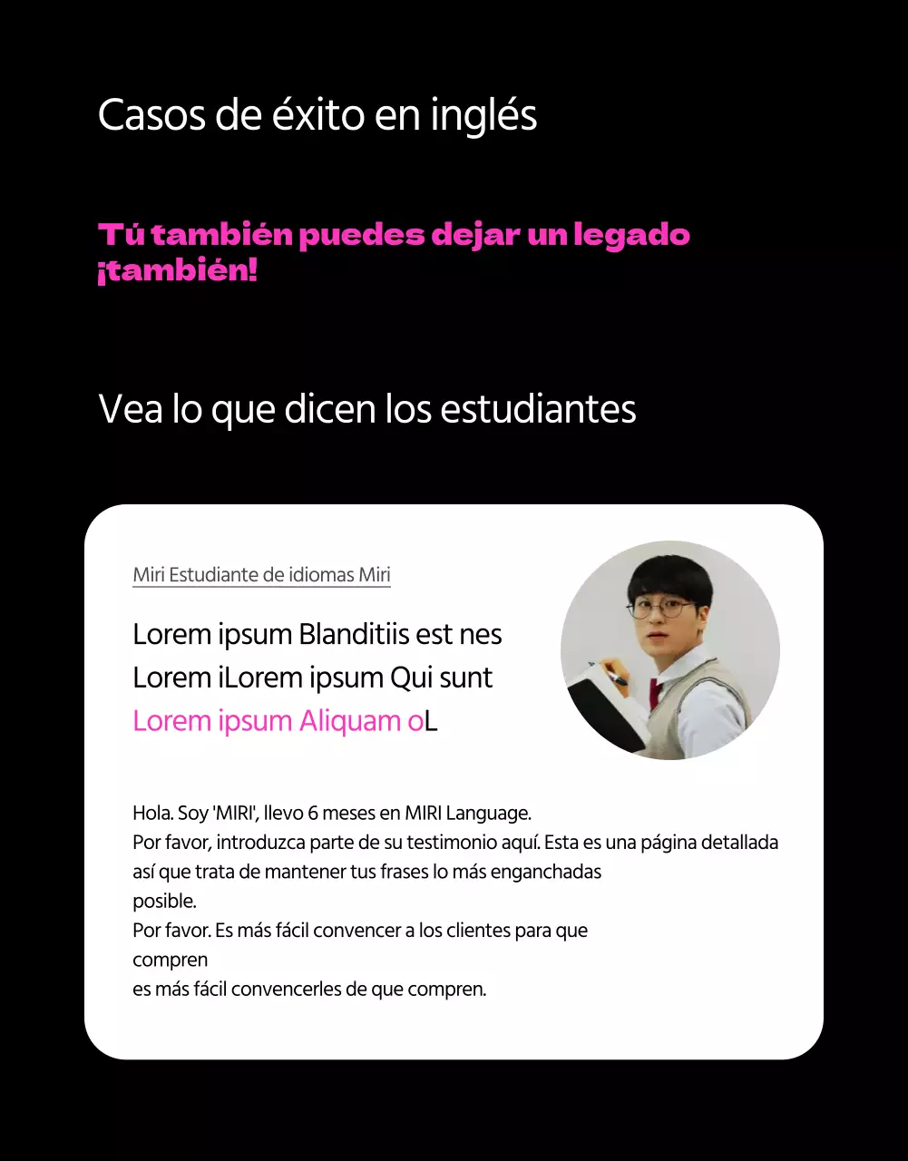 Promover el aprendizaje del inglés en negro y rosa