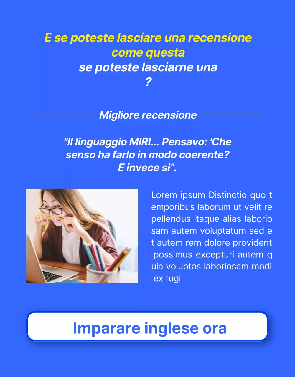 Promuovete un accordo per una lezione di inglese kitsch blu e giallo