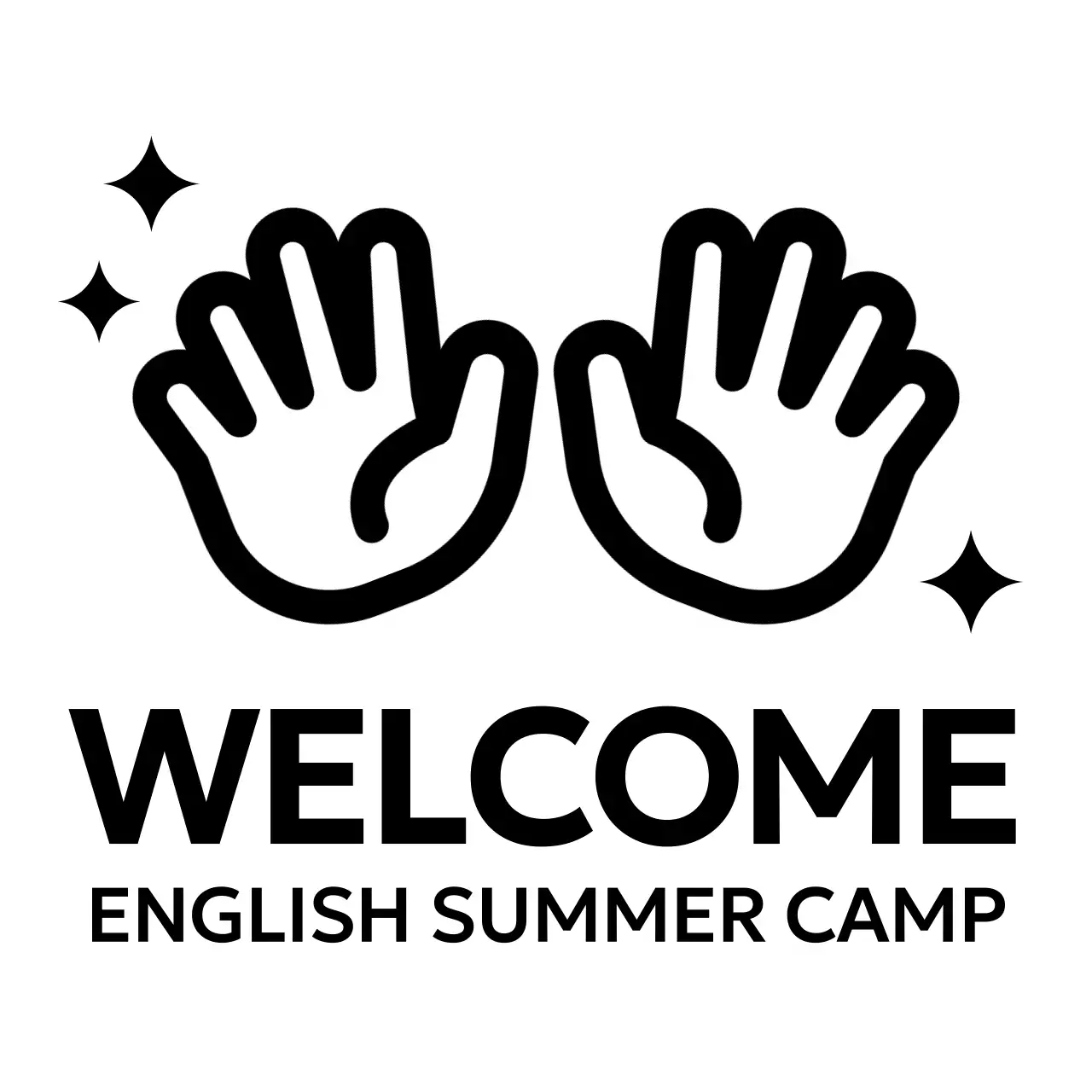 Promotional design for an English camp with a hand icon