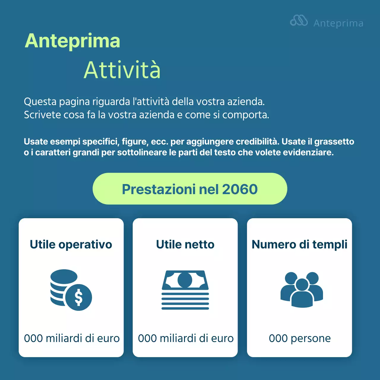 Promuovete la vostra azienda con colori fluorescenti e blu navy.