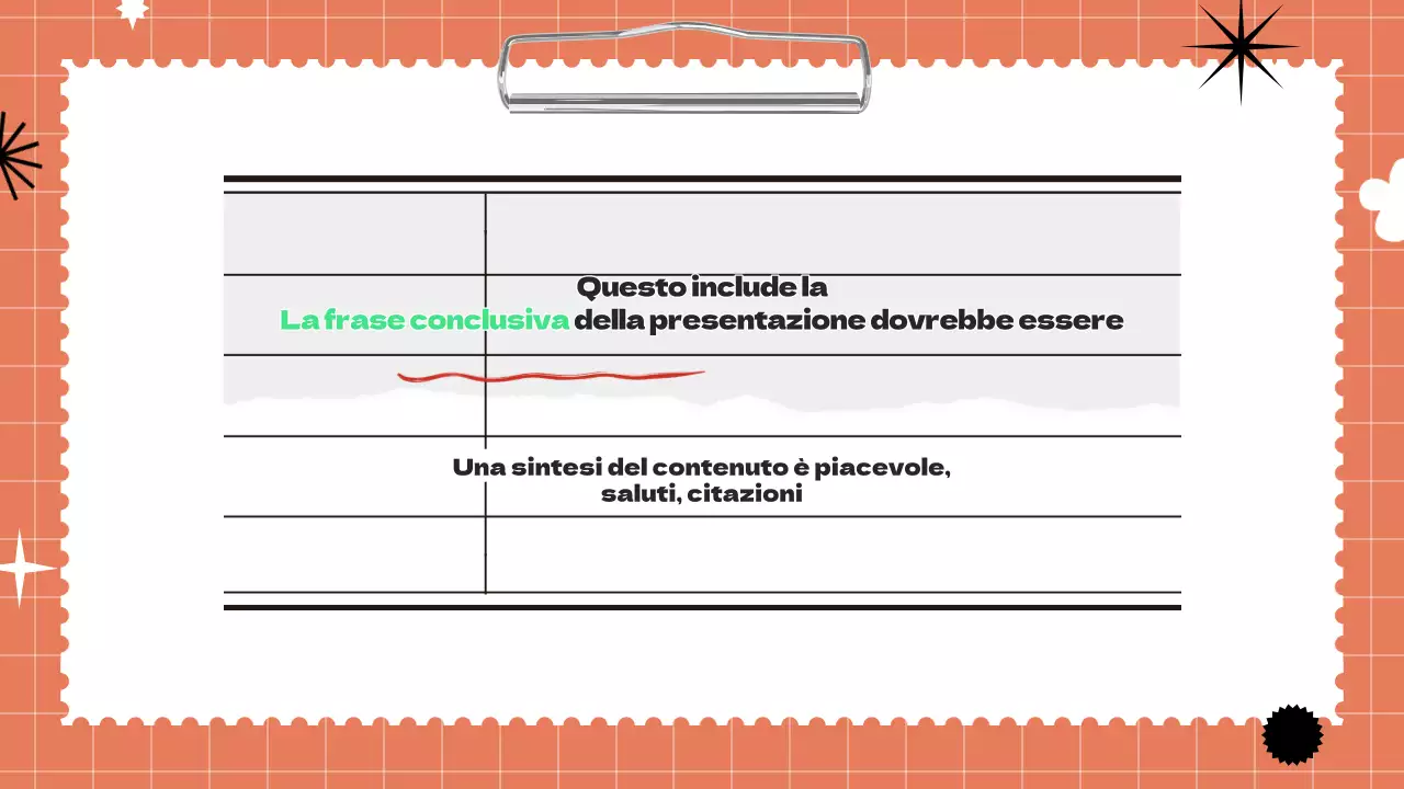 Presentazione strutturata con tonalità di arancio e chartreuse