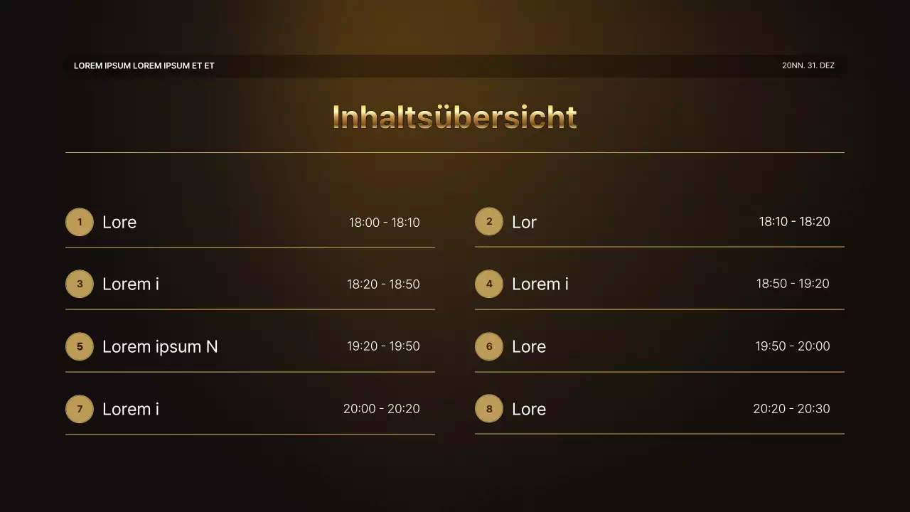 Eine luxuriöse Leistungspräsentation in Gold und Braun und ein Veranstaltungsbericht zum Jahresende