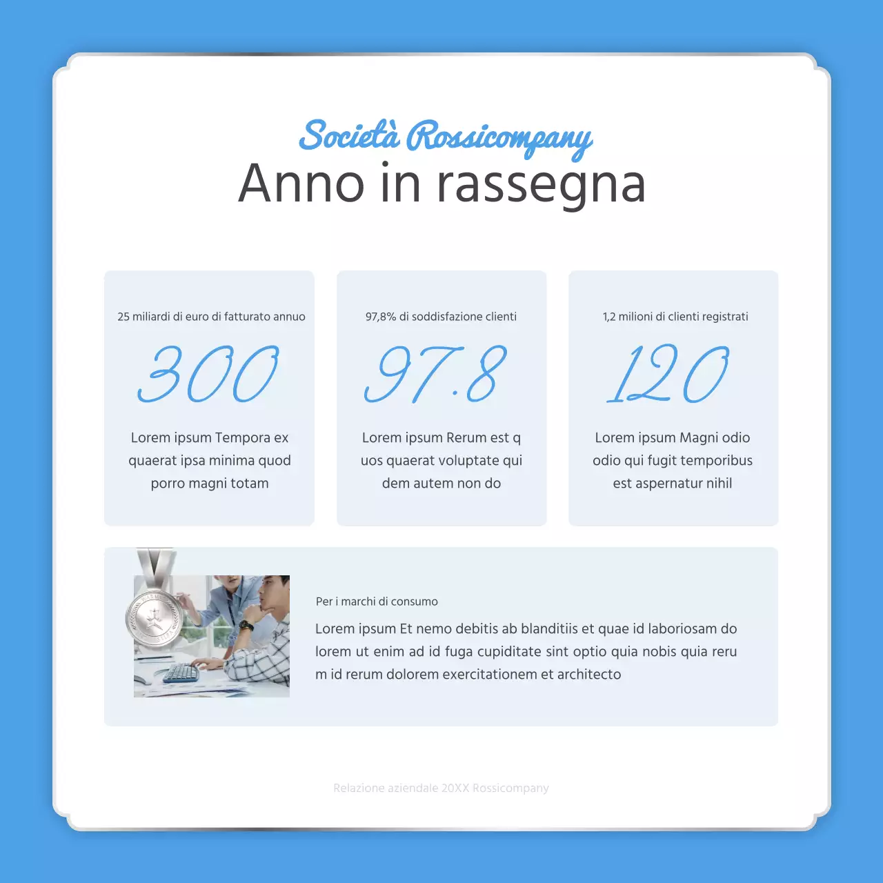Un semplice post di rendicontazione di fine anno in azzurro e bianco