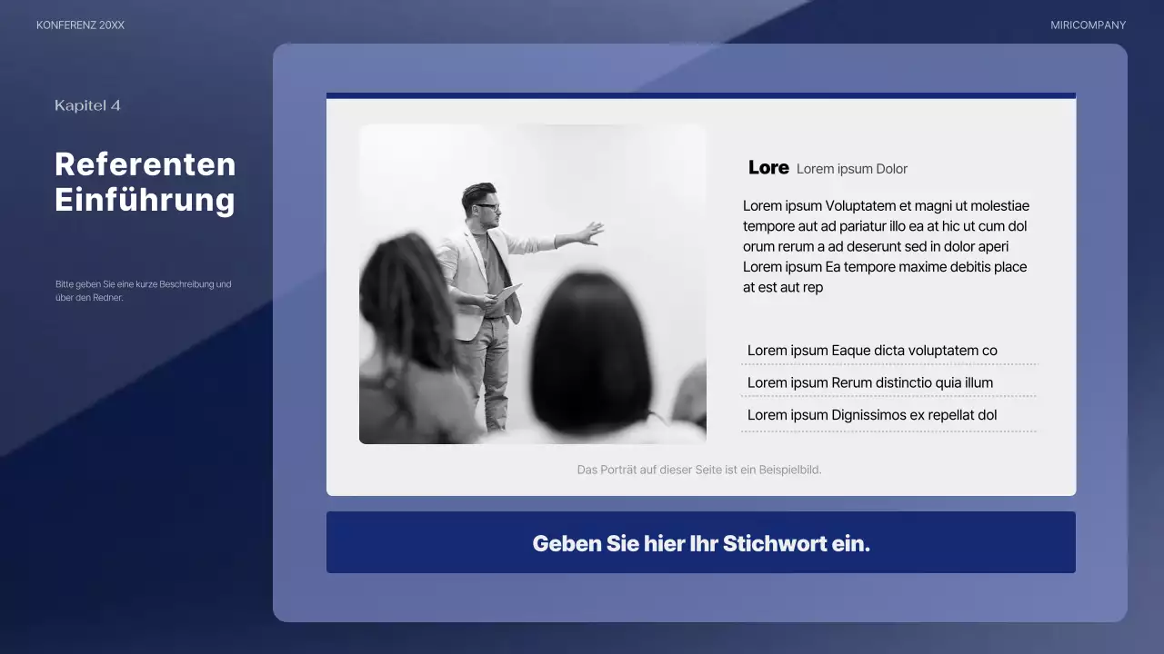 Eine moderne Konferenzpräsentation in Marineblau