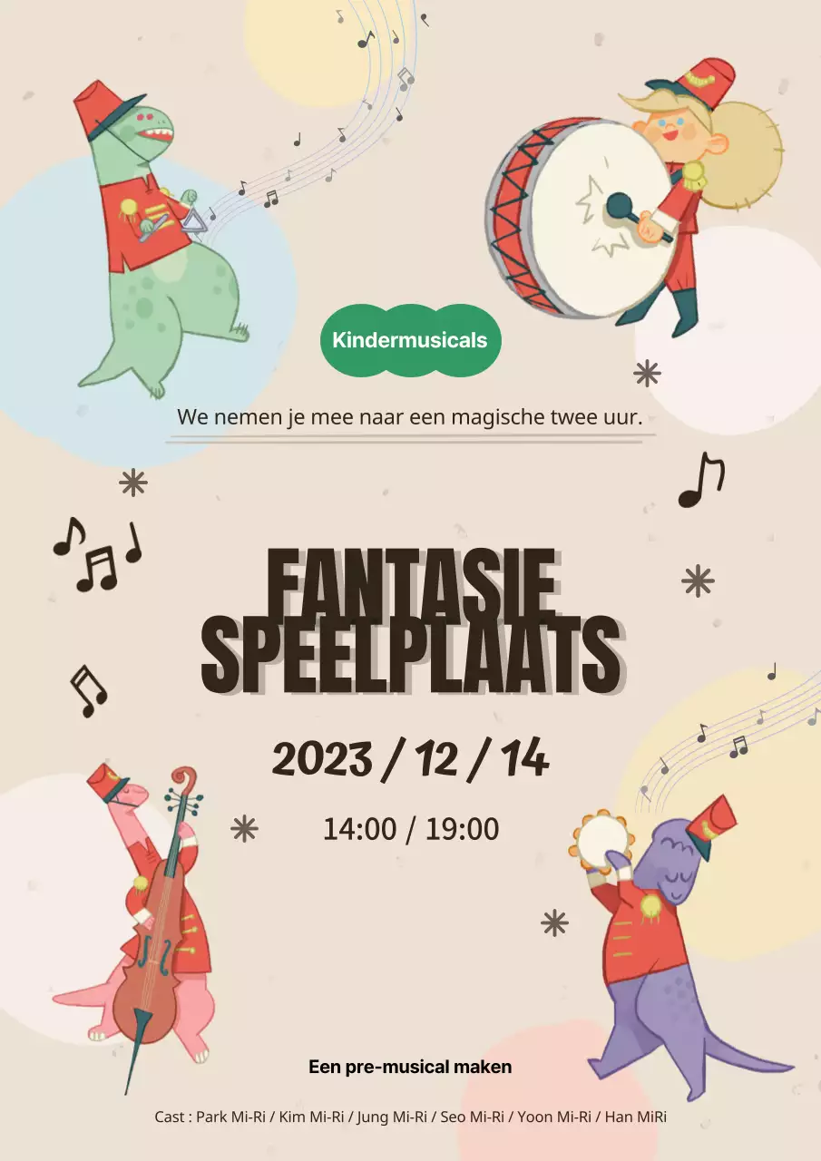 Promoot een kitscherige musical op een beige achtergrond