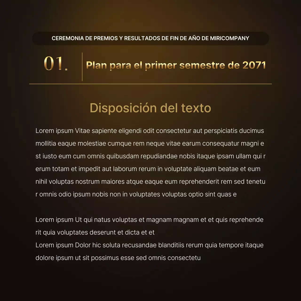 Presentaciones de resultados de lujo en oro y marrón e informes de eventos de fin de año