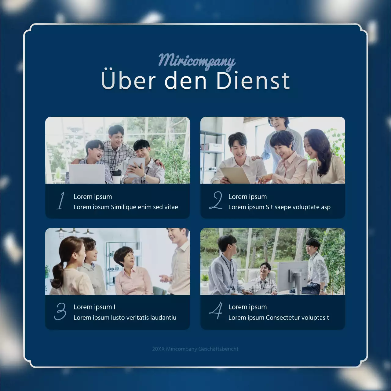 Ein luxuriöser Leistungsbericht zum Jahresende in Marineblau und Silber