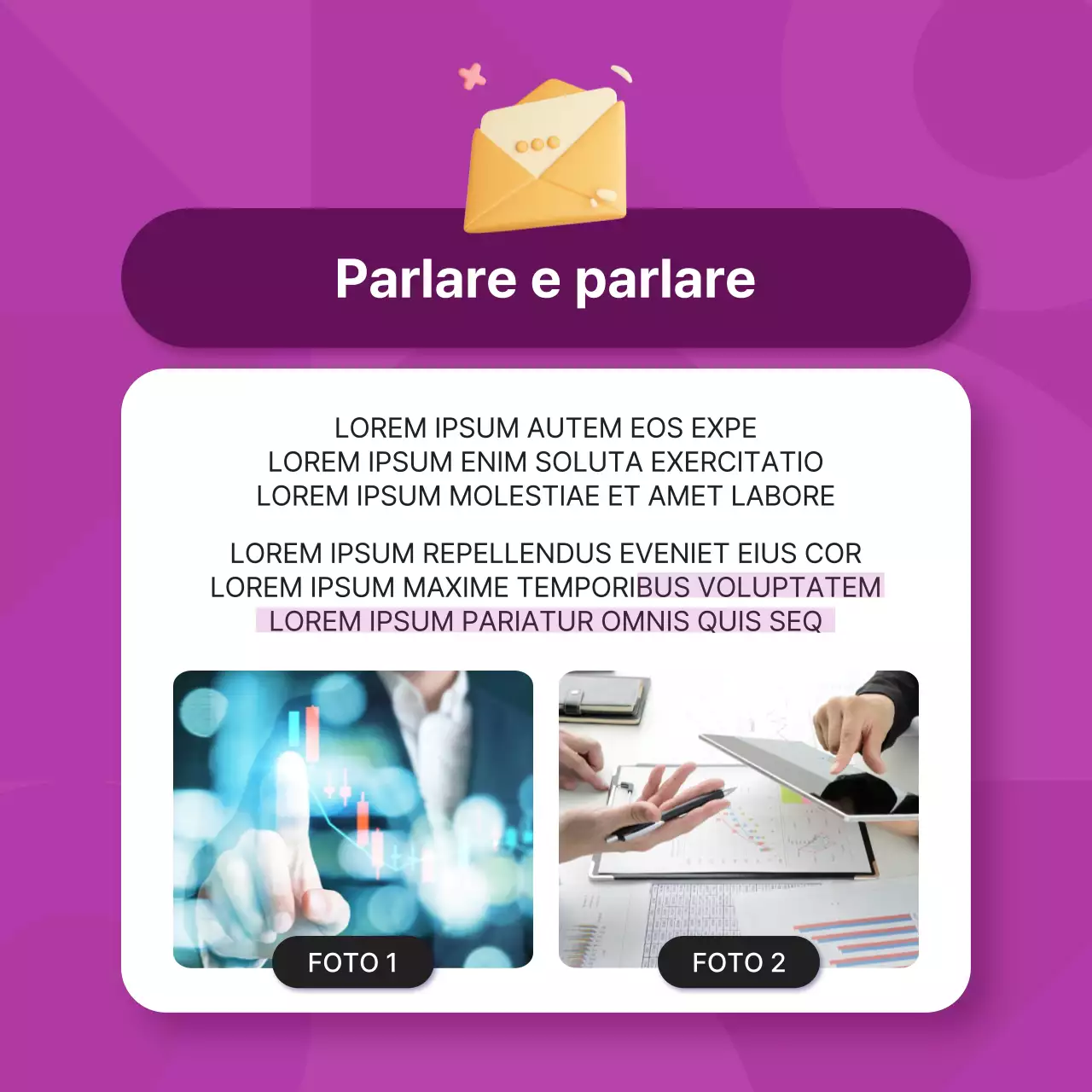 Promuovere un semplice colloquio di personalità aziendale in viola e rosa