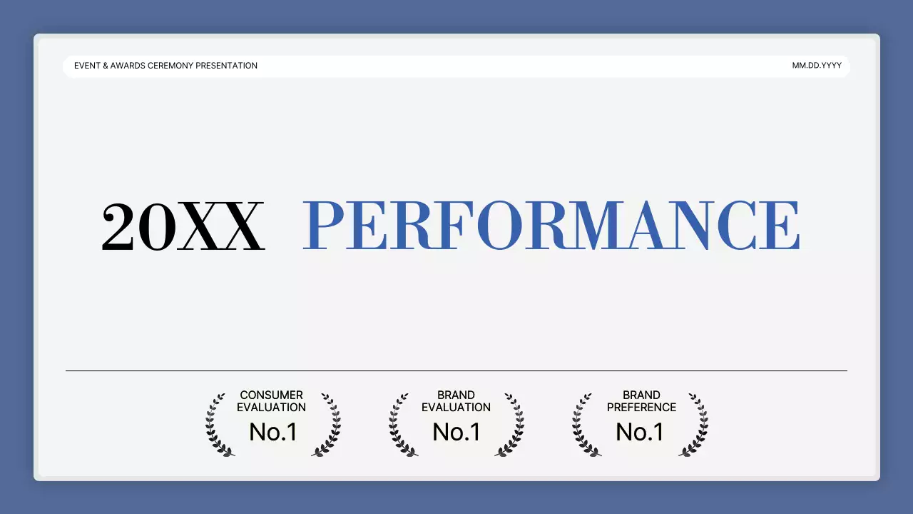 A simple blue-and-white performance presentation and end-of-year event report