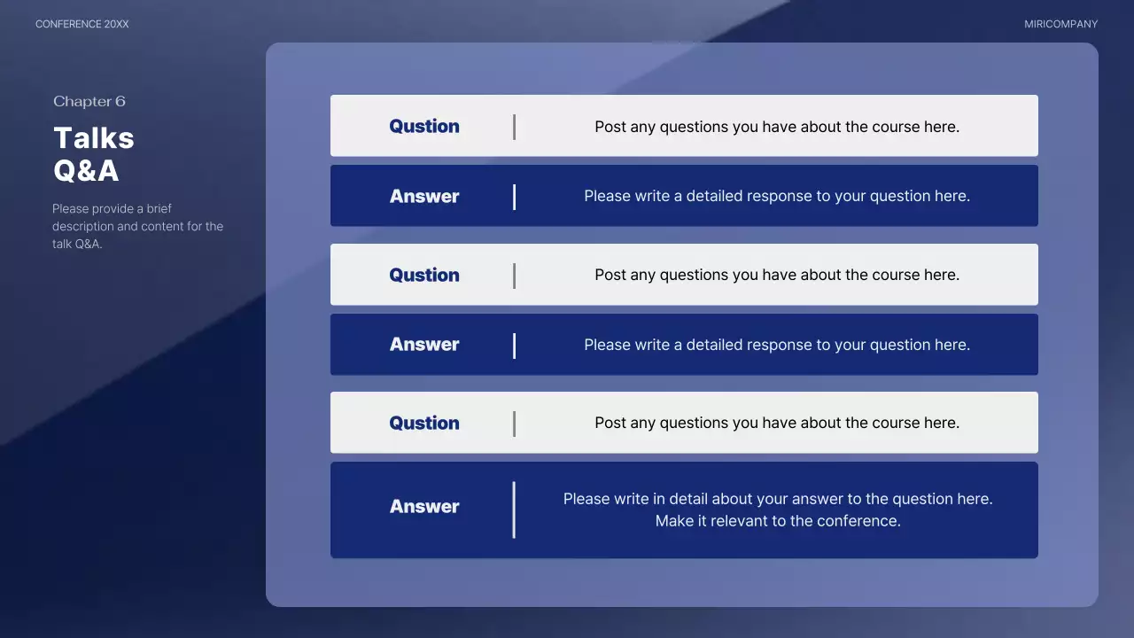 A modern conference presentation in navy blue