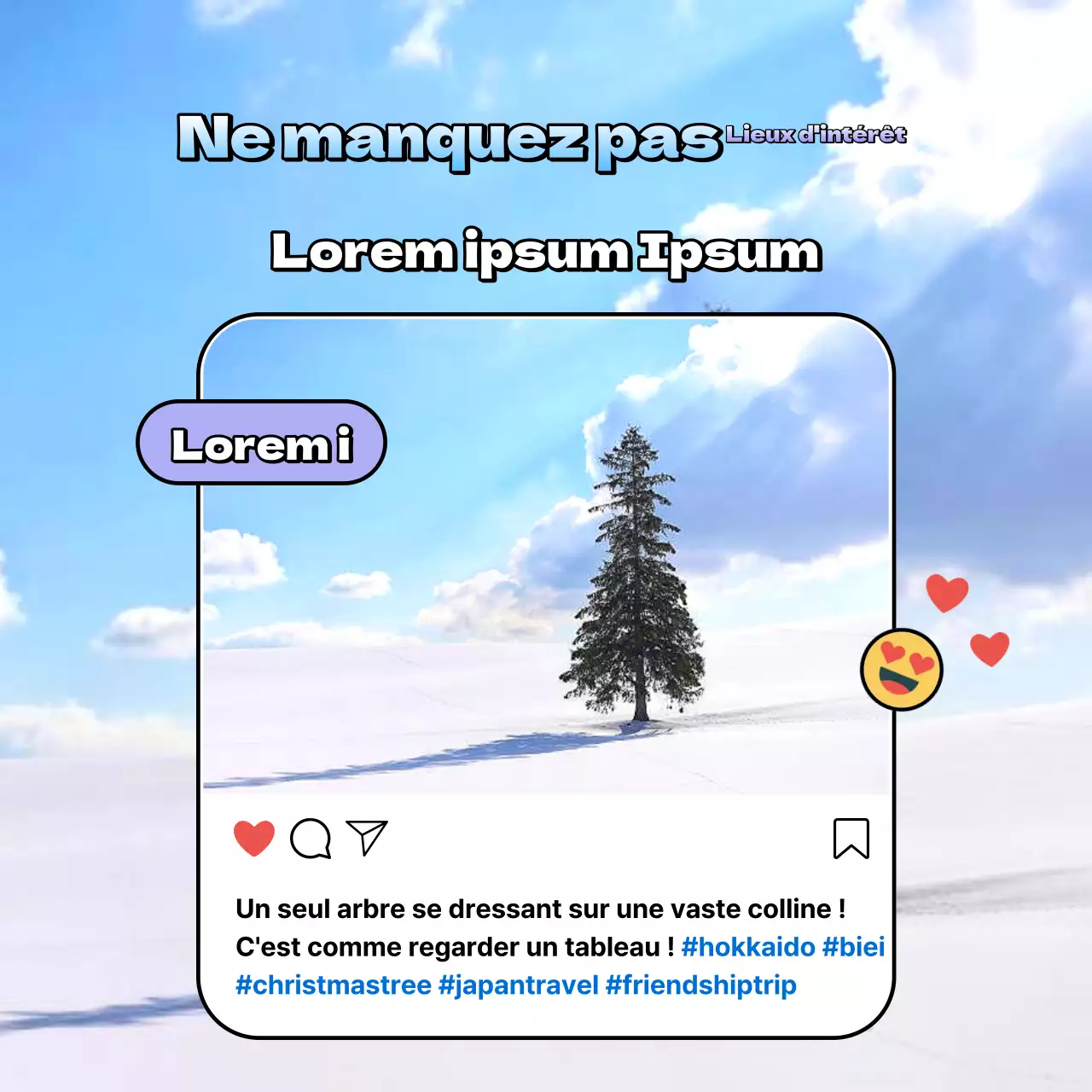 Promotion du voyage à Hokkaido en bleu clair et mauve