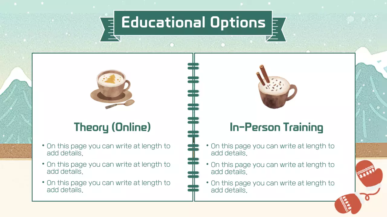 민트색의 아기자기한 겨울 시즌 봉사자 교육 안내 소개서