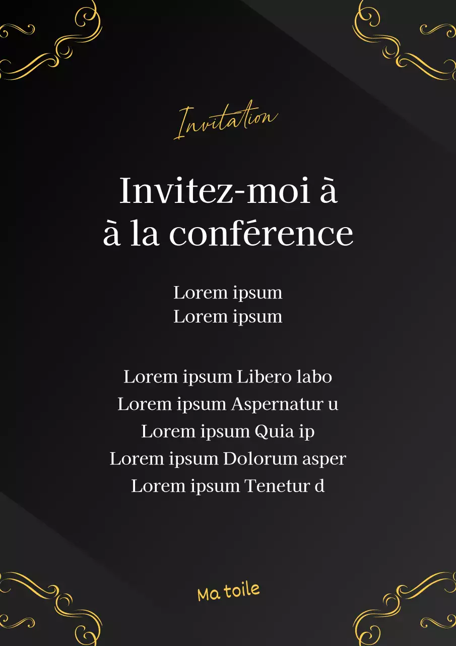 Une luxueuse invitation à une conférence en noir et jaune