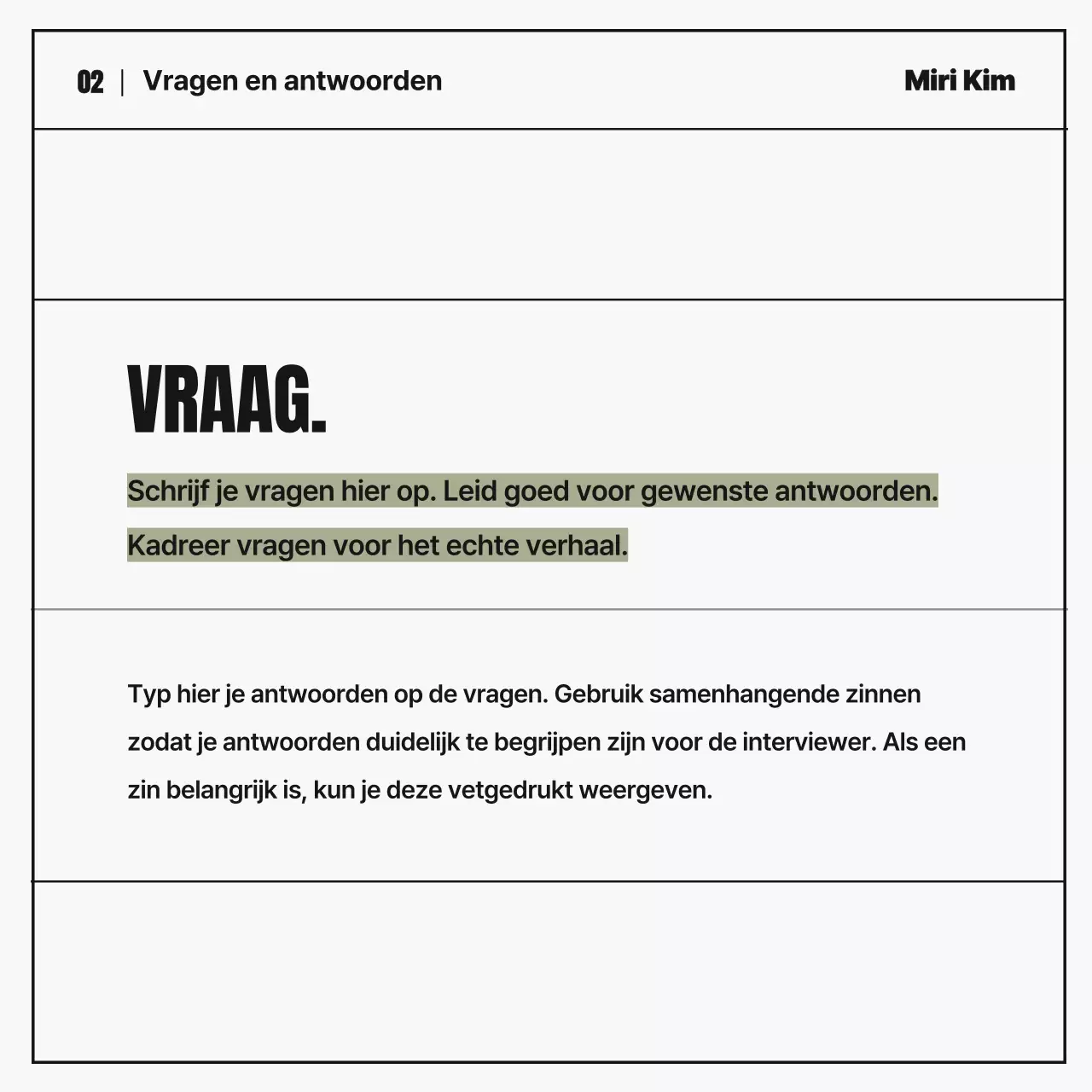 Eenvoudig zakelijk portret interview tijdschrift in zwart-wit en kaki