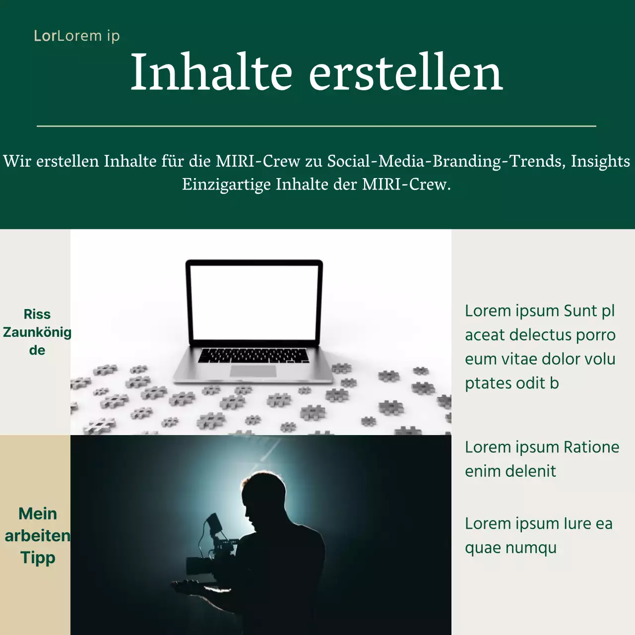 Moderne Team-Anzeige in Grün und Beige