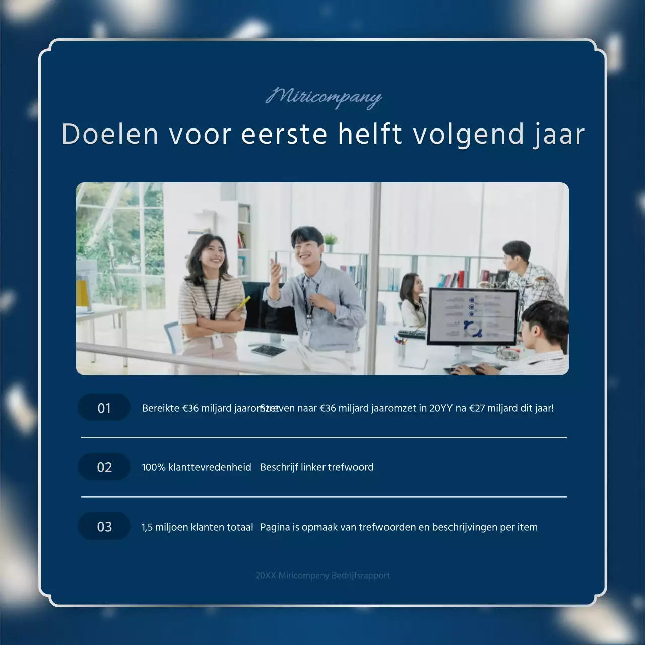 Een luxueuze eindrapportage in marineblauw en zilver