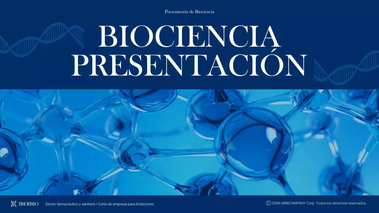 Moderno perfil de empresa sanitaria y farmacéutica en azul marino y azul