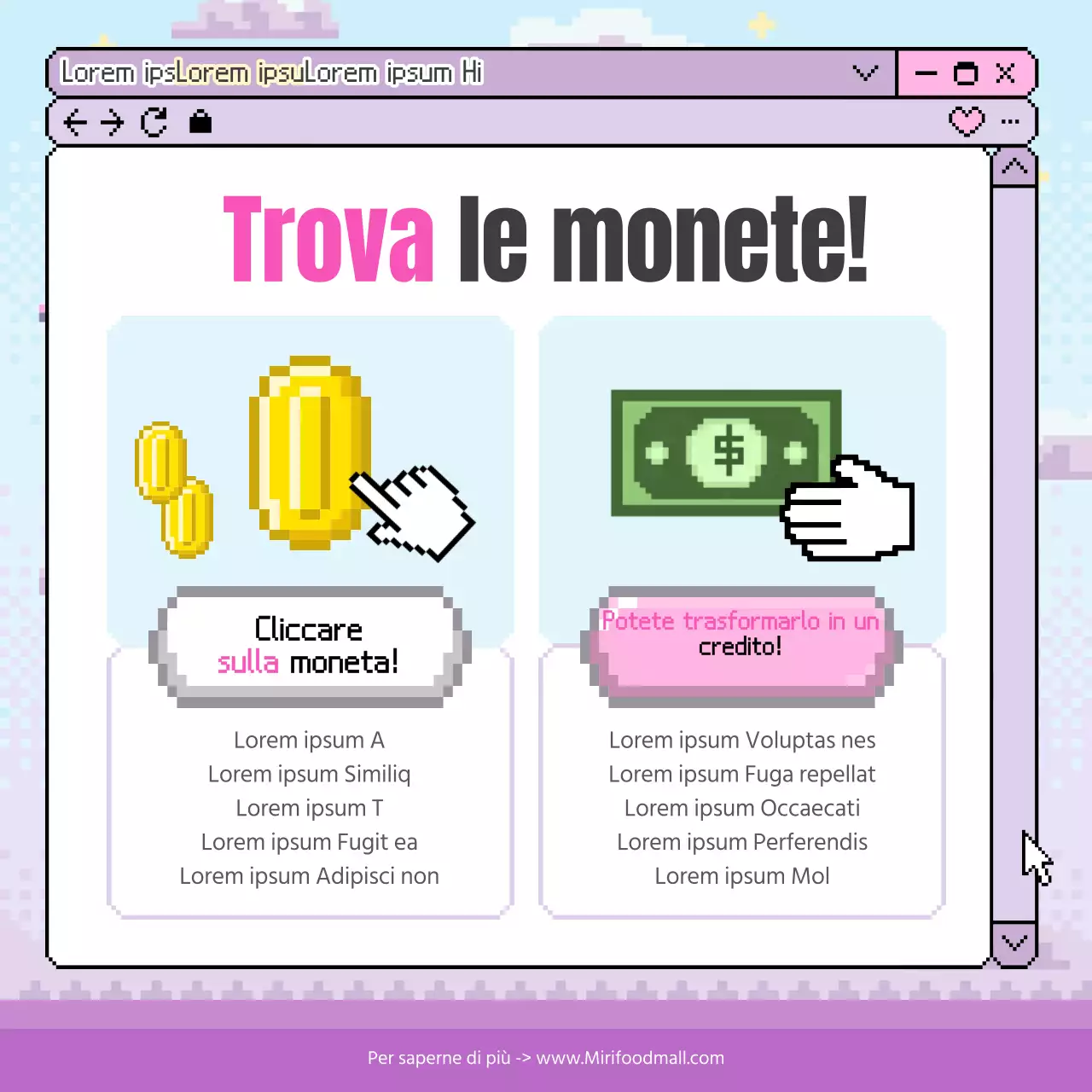 Pubblicità di coin-op ispirata al Cyberpunk in lavanda e blu chiaro