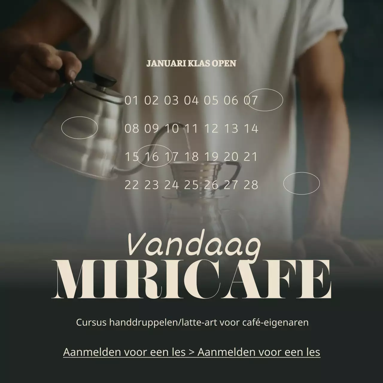 Een eenvoudige advertentie van een cafémerk in groen en ivoor