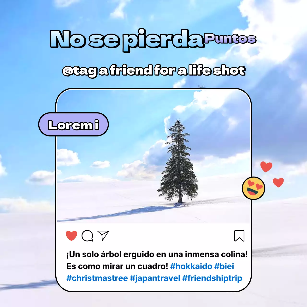 Promoción de viajes a Hokkaido en azul claro y malva