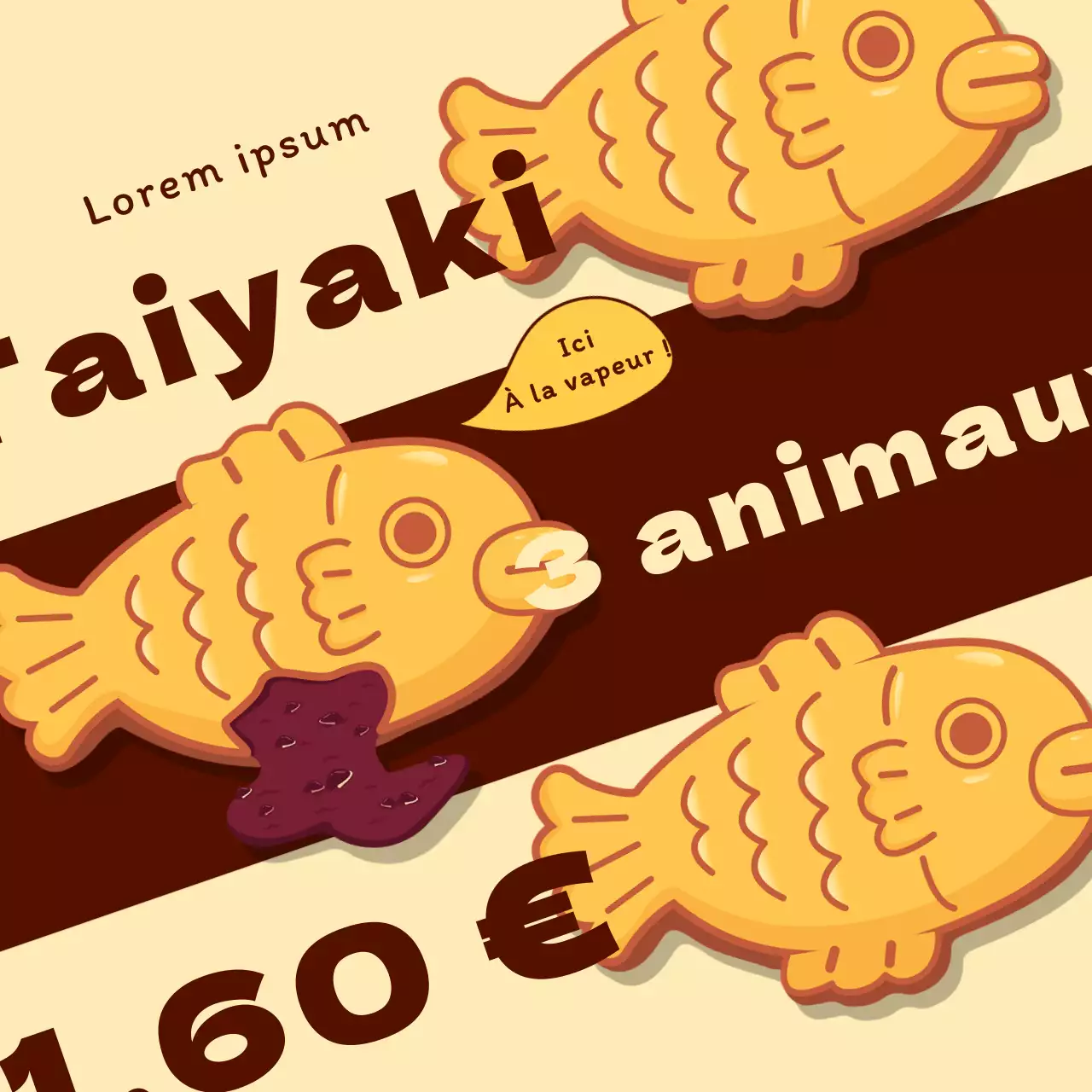 Promouvoir les petits pains taiyaki beiges et bruns
