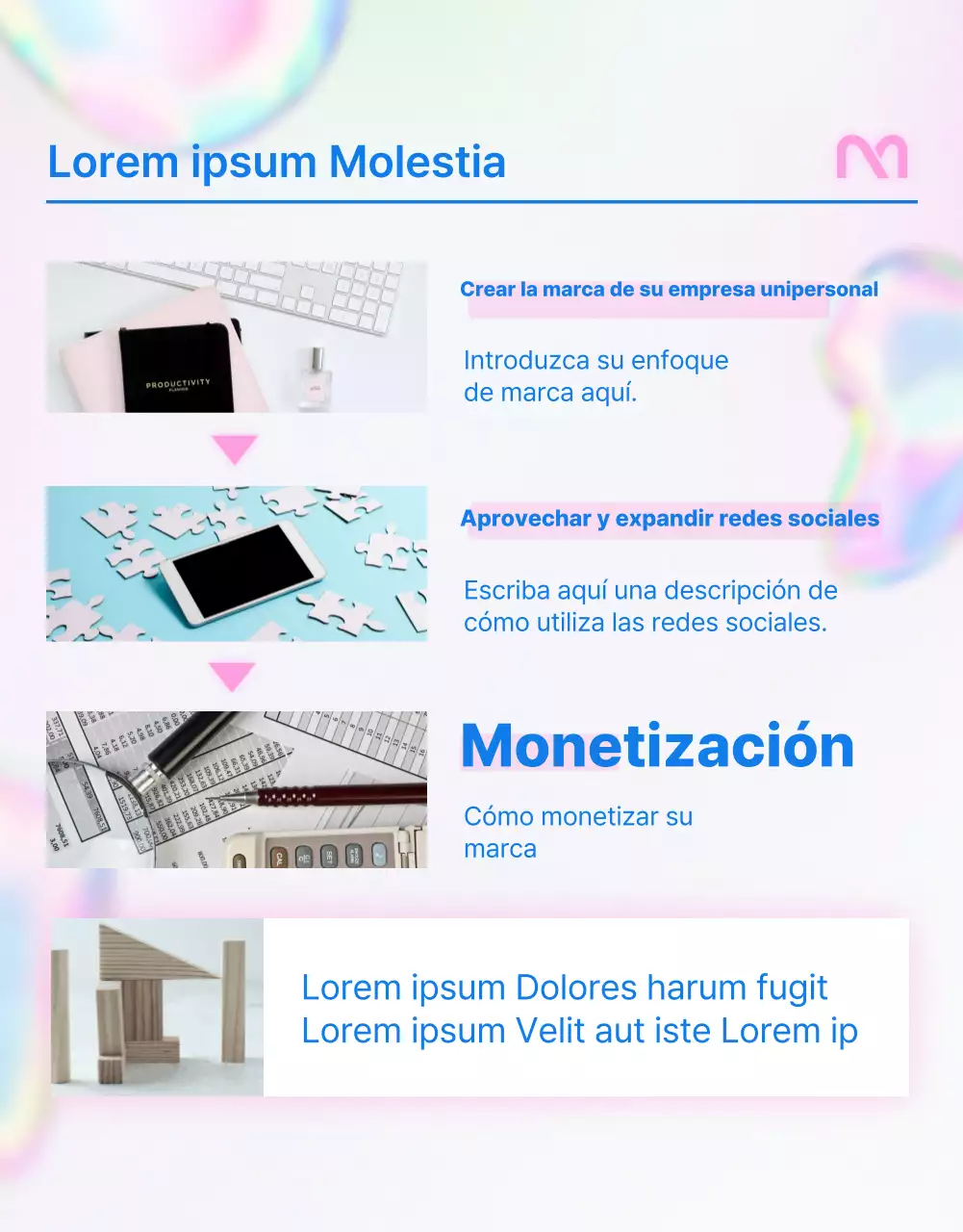 Puesto de trabajo sencillo en rosa y azul