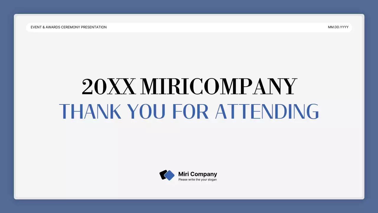 A simple blue-and-white performance presentation and end-of-year event report